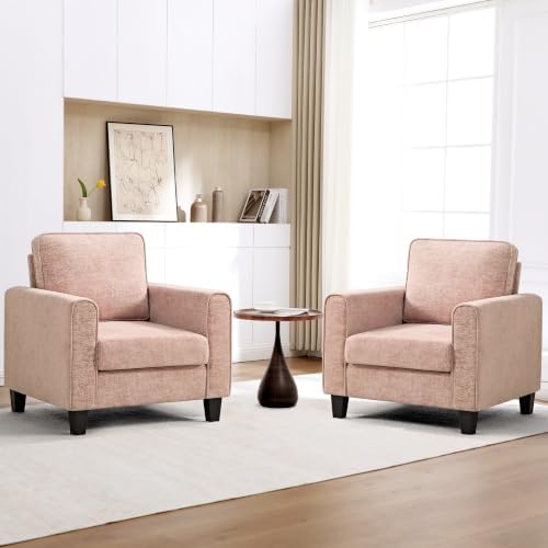 Accent Chairs Set of 2 for Living Room, Mid Century Modern Upholstered Living Room Chair, Chenille Reading Armchair for Apartment, Waiting Room, Office, Pink by choairy