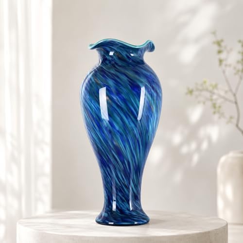 20" Tall Hand Blown Glass Vase – Pretty Ruffle Wide Mouth Decorative Flower Vase, for Modern Home Decor, Ideal Centerpiece for Living Rooms, Wedding & Home Decor - Image 4