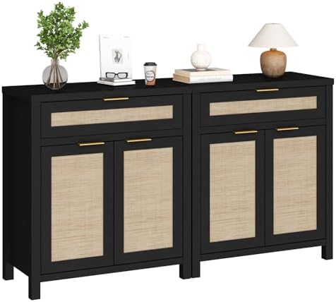 HOKYHOKY 60" Rattan Sideboard Buffet Cabinet, Boho Storage Cabinet, 2PCS - Image 6