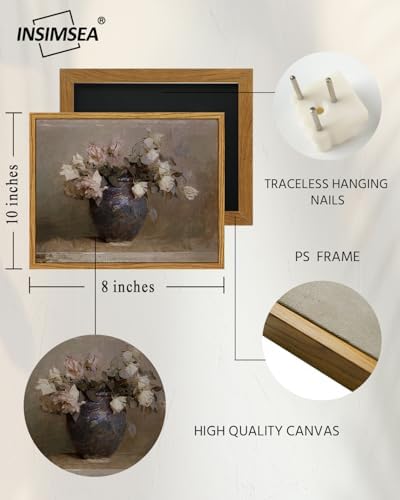 InSimSea Framed Canvas Print , Roses in Vase Classical Oil Paintings for Wall Decorations Canvas wall art for Bedroom Living Room Bathroom Decor ,Farmhouse Decor 8x10in - Image 3