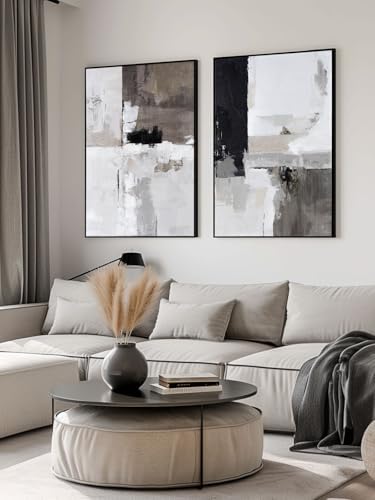SAFERRYHOME Neutral Abstract Grey and Black Wall Art Set of 2, 24"x36"x2 - Image 2