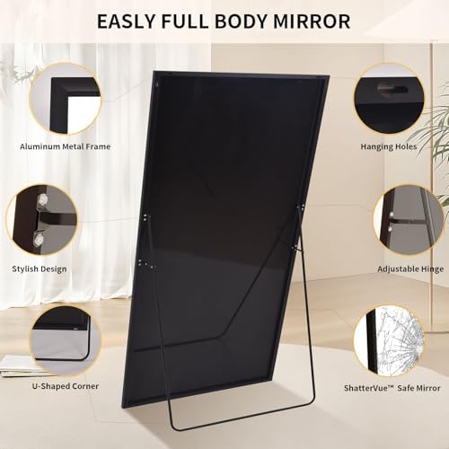 Easly 40"X86" Full Length Mirror with Stand, Black Large Floor Mirror - Image 6