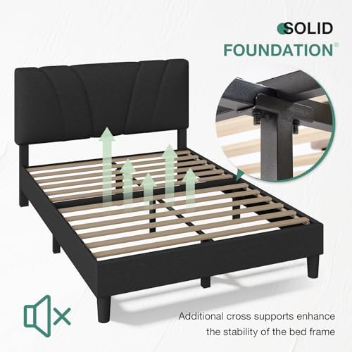 Novilla Queen Bed Frame with Headboard, Bed Frame Queen Size with Wood Slats Support,Linen Upholstered Adjustable Headboard, No Box Spring Needed, Heavy Duty Feet, Easy Assembly, Dark Grey - Image 6