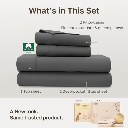 California Design Den Soft 100% Cotton Sateen Queen Bed Sheet Set, Grey - Image 3