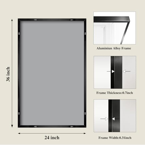 Koonmi Black Mirrors for Wall, 24x36 Inch Bathroom Mirror, Rectangular Wall Mirror for Living Room Bedroom Bathroom, Hangs Horizontally or Vertically - Image 2