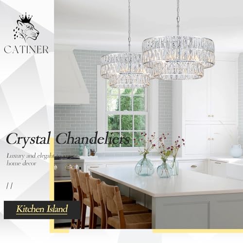 CATINER Chrome Crystal Chandelier 20" 6-Light Modern Semi Flush Pendant - Image 5