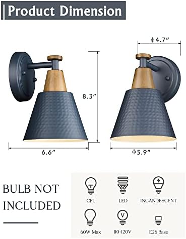 FEMILA 1-Light Wall Sconces, Modern Sconces Wall Lighting with Hammered Metal Shade, Bathroom Vanity Light Fixtures Wall Lamp for Mirror Bedroom, Dark Blue,4FG59B Blue - Image 2