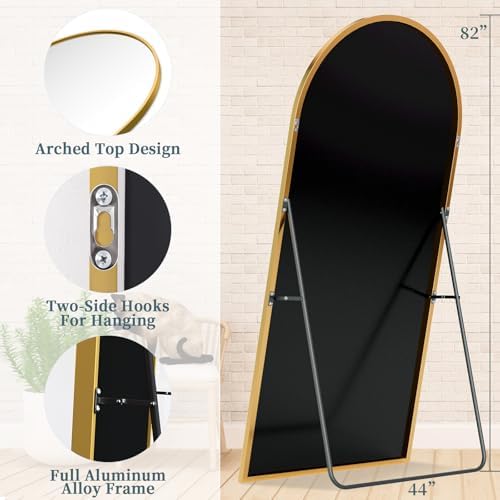 82"x44" Arched Full Length Mirror with Stand,Full Body Floor Mirror - Image 5
