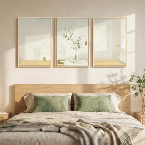 Framed Botanical Neutral 3 Piece Wall Art for Living Room, Minimalist Butterfly Sunshine Canvas Artwork for Walls, Peaceful Sill Life Illustration Print Bedroom Dining Room Office Wall Decor, 16x24 In - Image 4