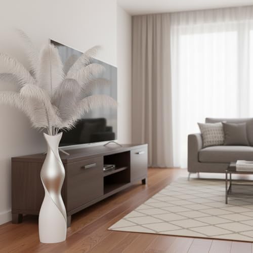 Matte White & Silver Modern Floor Vase, 24" Tall Dual-Tone Decorative Vase for Pampas Grass, Dried Flowers, Feathers, Contemporary Home Decor for Living Room, Bedroom, Entryway - Resin Design - Image 6