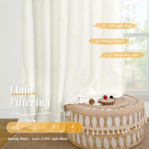 LAMIT Natural Linen Curtains 72 inch Length for Living Room, 2 Panels - Image 4