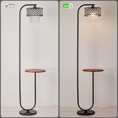 Hsyile Crystal Floor Lamp for Living Room - Marble Base Modern Tall Stand Up Light with Table,Contemporary Over the Couch Lamp Standing Lamps for Bedroom Office Living Room (Black+Mesh Lampshade) - Image 7