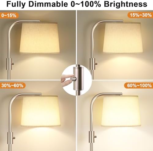 Ambimall Fully Dimmable Floor Lamp with 9W LED Bulb, Standing Lamp for Living Room with Adjustable Head, Modern Tall Light with Rotary Switch for Office, Light Gold and Beige - Image 3