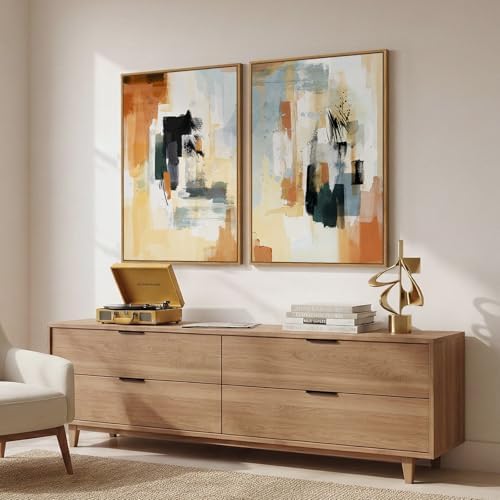Large Framed Neutral Abstract Wall Art Set of 2 for Living Room, 24x36 In - Image 2