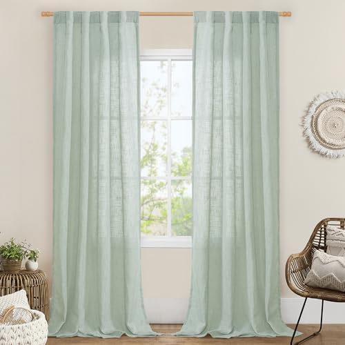 LAMIT Light Sage Linen Sheer Curtains 84 inch Length 2 Panels, 34 x 84 Inch by LAMIT