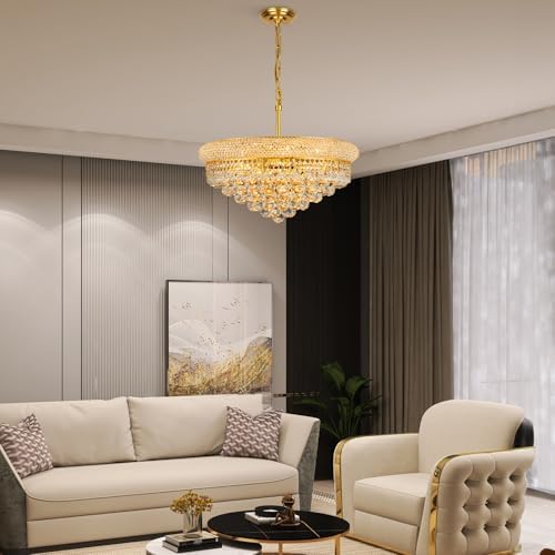 Gold Crystal Chandeliers for Dining Room，9-Lights D22 Inch - Image 3