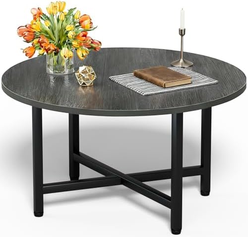 Round Coffee Table, Small Coffee Tables for Living Room, Gray Coffee Table by FAMIDGE