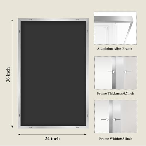Koonmi Silver Rectangle Wall Mirror, 24x36 Inch Bathroom Mirror, Aluminum Frame Vanity Mirror for Entryway, Living Room, Bedroom Bathroom, Hangs Horizontally or Vertically - Image 2