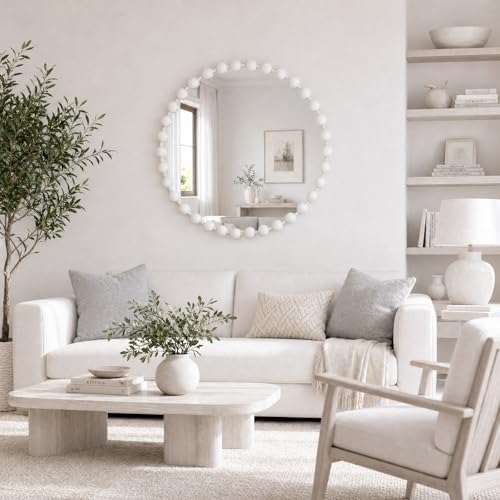 Madison Park 36 inch White Round Mirror, Round Mirrors for Wall Decor, Metal Frame Circle Mirrors for Bathroom, Living Room, Circle Wall Metal Art Mirror - Image 4
