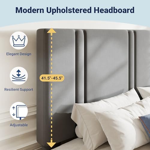 Allewie Queen Platform Bed Frame with Velvet Upholstered Headboard - Image 4