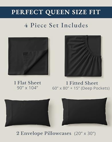 LANE LINEN Queen Sheet Set 100% Organic Cotton Cooling Soft 4pc - Black - Image 4