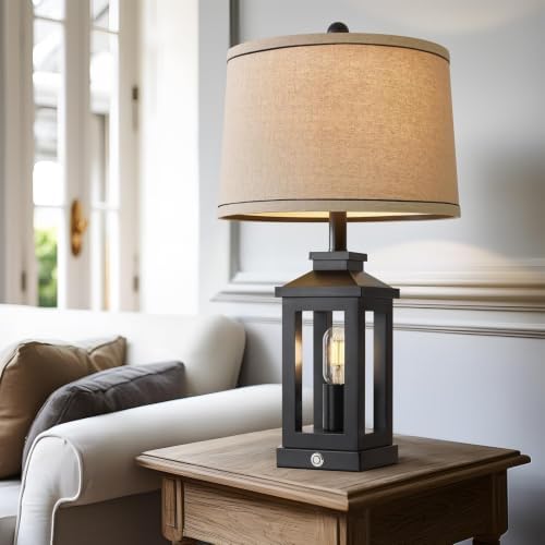 23.75" Retro Farmhouse Black Table Lamp for Living Room Bedroom Nightstand - Image 2