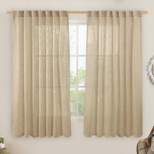 LAMIT Linen Curtains 63 Inch for Bedroom Light Filtering Panels 60 x 63 Inch by LAMIT