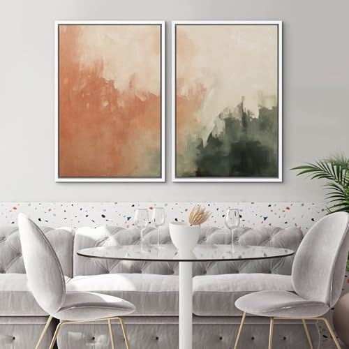 SIGNWIN Framed Canvas Print Wall Art Set Color Fade Abstract Landscape Earthy Terracotta and Forest Green Illustrations Modern Minimal Decorative for Living Room, Bedroom, Office - 16"" x24 x2 White - Image 2