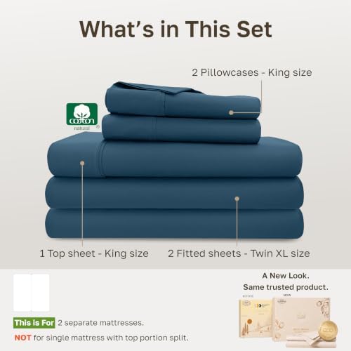 California Design Den Soft 100% Cotton Sateen Split King Sheet Set, 5 Pcs - Image 4
