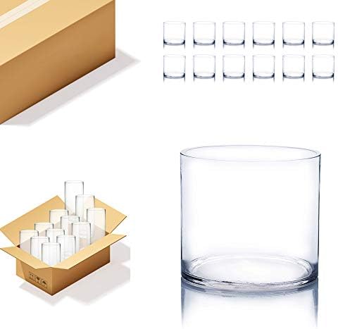 WGVI Thick Weighted Clear Right Cylinder Glass Vases, 6" W x 6" H, Equilateral Cylinder Glass Candle Holders Flower Arrangement Centerpieces Storage Container Brush Pen Holder, Bulk Wholesale, 12 Pcs by WGVInternational-OpusGlassware