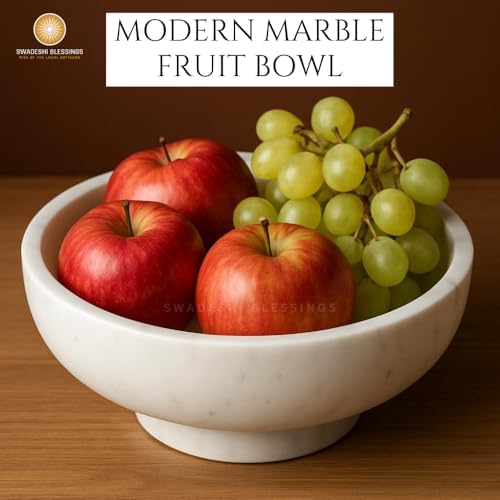 SWADESHI BLESSINGS HandCrafted Marble Decorative Bowl for Home Decor, 10.5" - Image 3