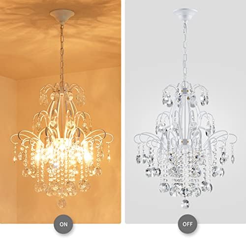 WUZUPS Crystal Chandelier 5-Light Pendant Ceiling Light Modern Lighting Fixture for Bedroom Hallway Bar Kitchen Bathroom, H 22.6'' x W 19.2'', E12 Base, White - Image 4