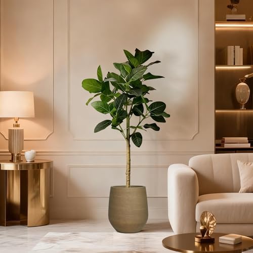 16.9" H Wood-like Large Plastic Tall Planter with Drainage Holes and Plug - Image 5