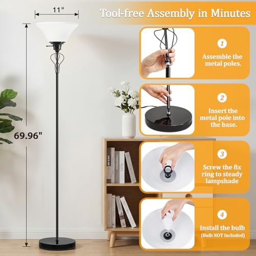 Floor Lamps for Living Room, 70" Tall Torchiere Floor Lamps, Plastic Shade - Image 2