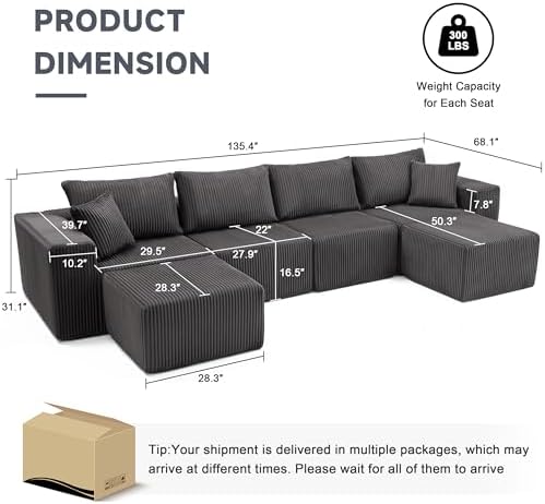 135.4" Modular Boneless Couch, Sectional Couches for Living Room, Darkgrey - Image 3