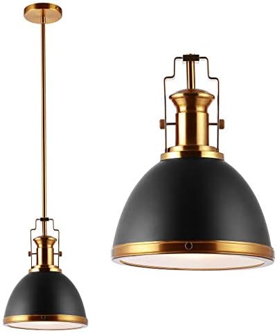 JONATHAN Y Homer Industrial Dome Pendant 10", Black/Brass Gold by JONATHANY