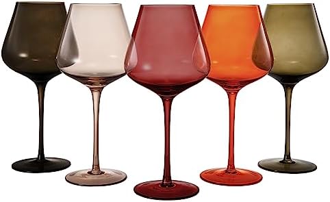 Khen Colored Crystal Wine Glass Set of 5, Large 20 OZ Glasses, Summer Flower Bright Italian Style Tall Stemmed Drinkware for Red & White Wine, Water Dinner Glasses, Color Glassware - (Stemmed) by Khen