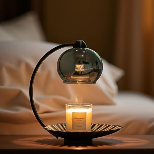 MAGCHARM Candle Warmer Lamp with Timer, Modern Warmer Lamp for Jar Candles, Electric Dimmable Wax Melt with Glass Lampshade & 2 Bulbs, Unique Home Decor House Warming for Women Mom Black by Magcharm