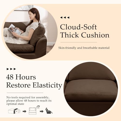 Korser 110" Cloud Sectional Couches for Living Room, Modern Modular Sectional Sofa with Ottoman, Boneless Cloud Couch with Comfy Deep Seats, Fluffy Chenille L-Shape Sofa Couch for Living Room, Brown - Image 3