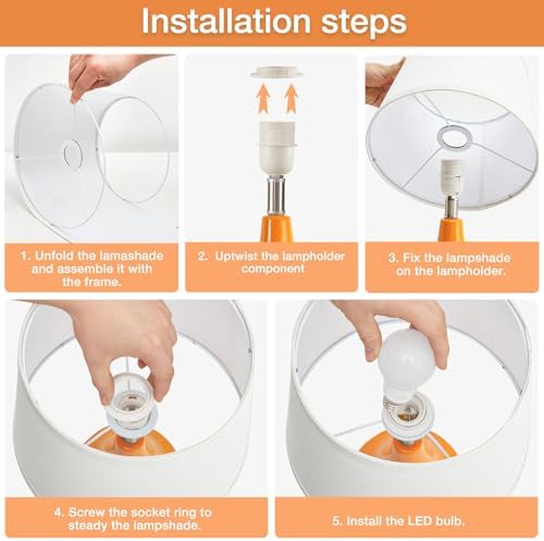 GyroVu 18" Table Lamp Set of 2, Ceramic Lamp Classic Beside Lamps Nightstand Lamp Modern Table Lamp for Living Room, Bedroom & Office Rocker Switch Orange-LED Bulbs Included - Image 6