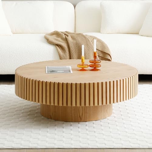 31.49" Round Fluted Coffee Table for Living Room, Mid Century Modern - Image 3