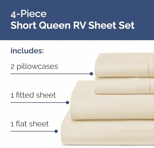 Short Queen Size 4 Piece Bed Sheet Set - RV Short Queen Sheets - Wheat - Image 2