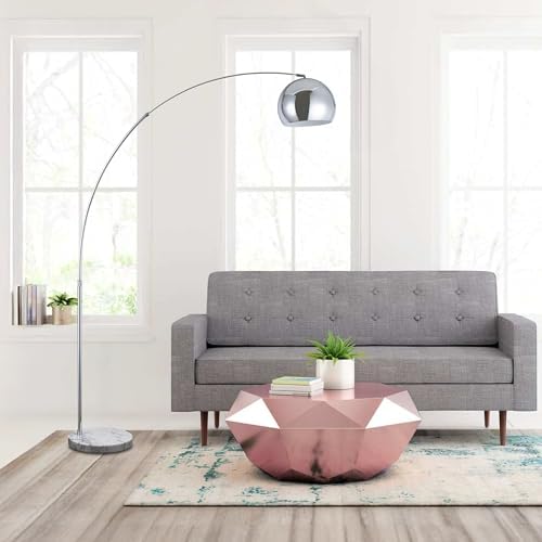 Major-Q Modern Standing Adjustable Floor Lamp with Metal Dome Shade & Marble Base for Living Room - Corner Light Arc Lamps for Bedrooms in Silver Finish - Image 7
