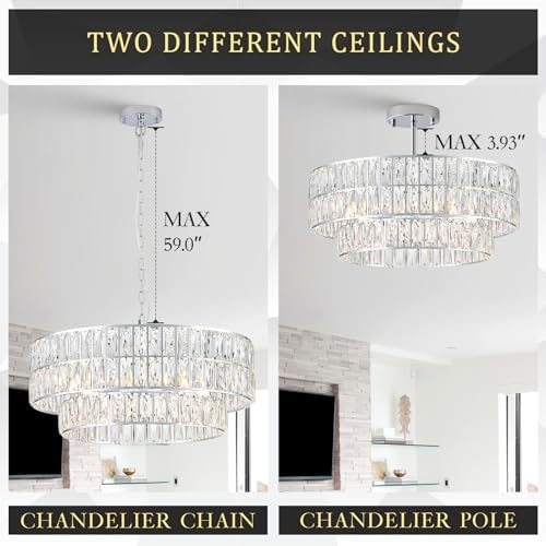 CATINER Chrome Crystal Chandelier 24" 8-Light Modern Semi Flush Pendant - Image 6