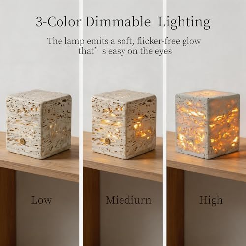 Marble Lamp Touch Light, Natural Travertine Stone Lamp, Rechargeable 3-Color Dimmable Bedside Night Light, Cordless Marble Table Lamp for Bedroom Living Room Bedside Decor (3x3x4in) - Image 4
