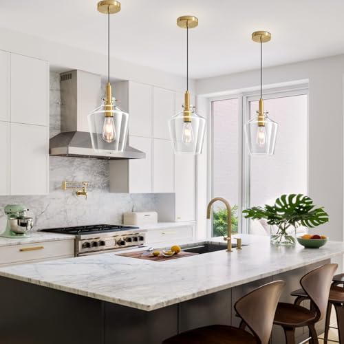 Glass Pendant Lighting for Kitchen Island Entryway 1 Pack Gold Clear 8 Inch - Image 2