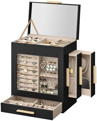 SONGMICS 5-Layer Jewelry Box with Glass Window, 3 Side Drawers by SONGMICSbySONGMICSHOME