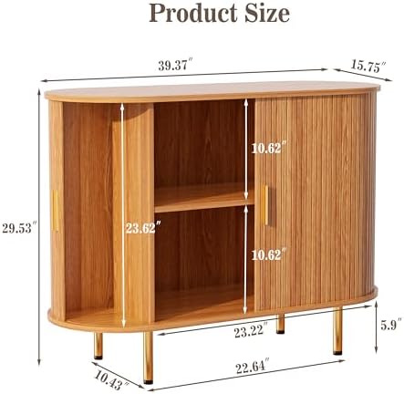 DHH Sideboard Buffet Cabinet with Storage,Mid Century Modern Fluted Accent Coffee Bar Console Table,Tambour Sliding Doors& Adjustable Shelf for Kitchen, Living Room, Entryway (Yellow walnut40 Inch) - Image 2