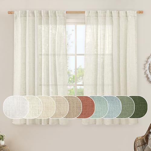 LAMIT Natural Linen Semi Sheer Curtains 48 Inch for Bedroom, 52 x 48 Inch by LAMIT
