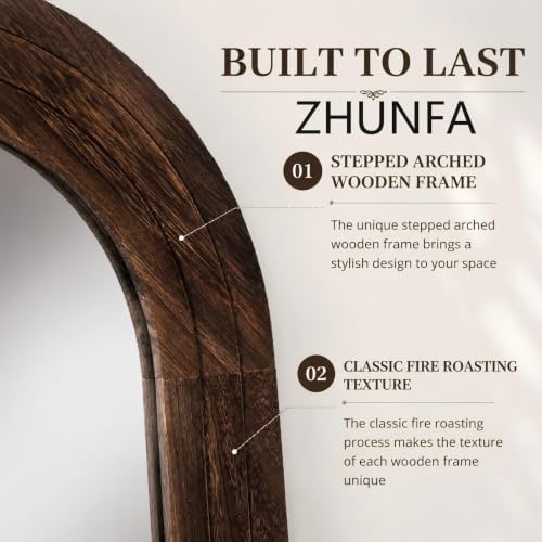 ZHUNFA Arched Full Length Mirror with Solid Wood Frame, 65x22, Brown - Image 3